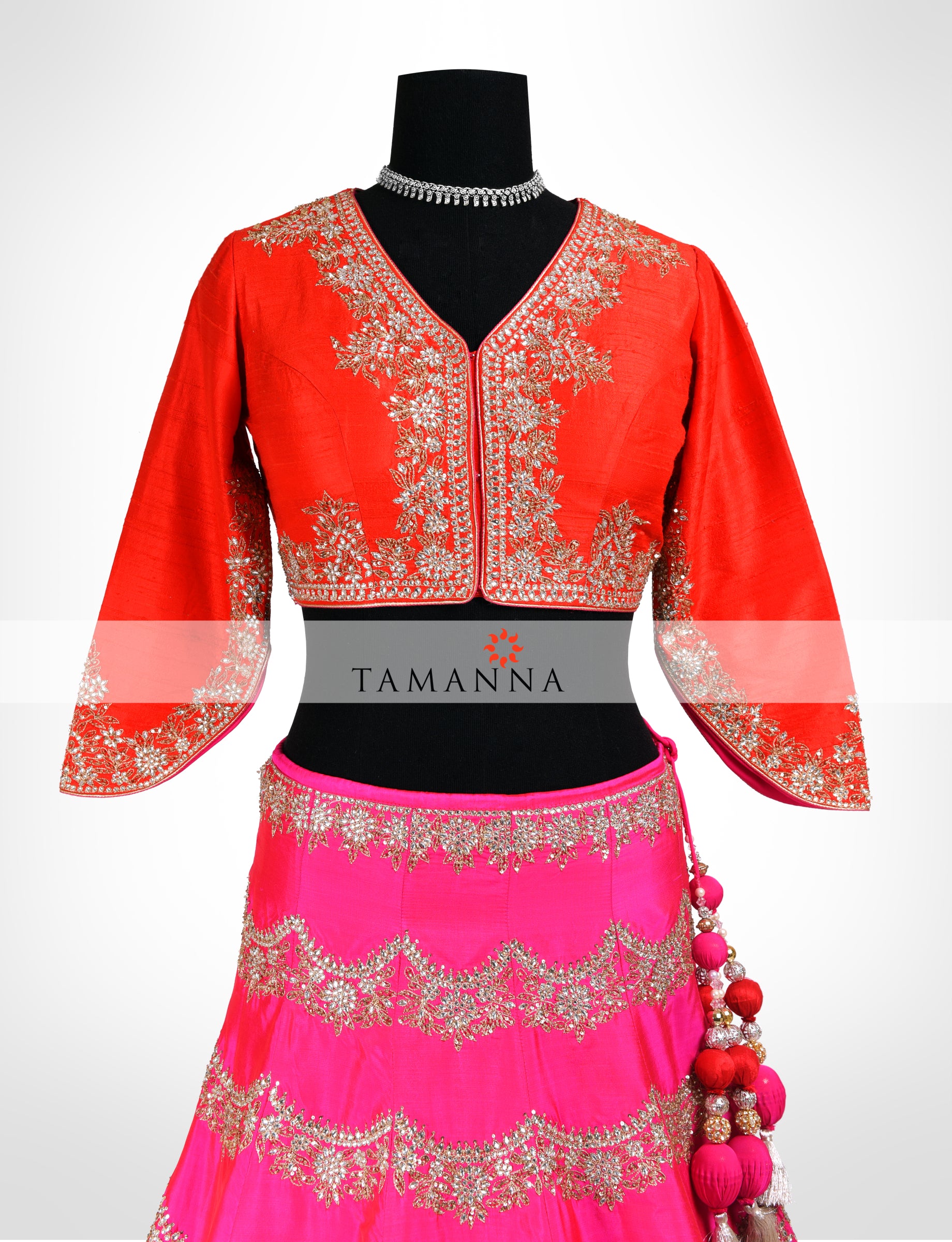 Fuscia pink and red shaded silk lehenga