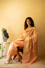 Peach resham weave chanderi suit material