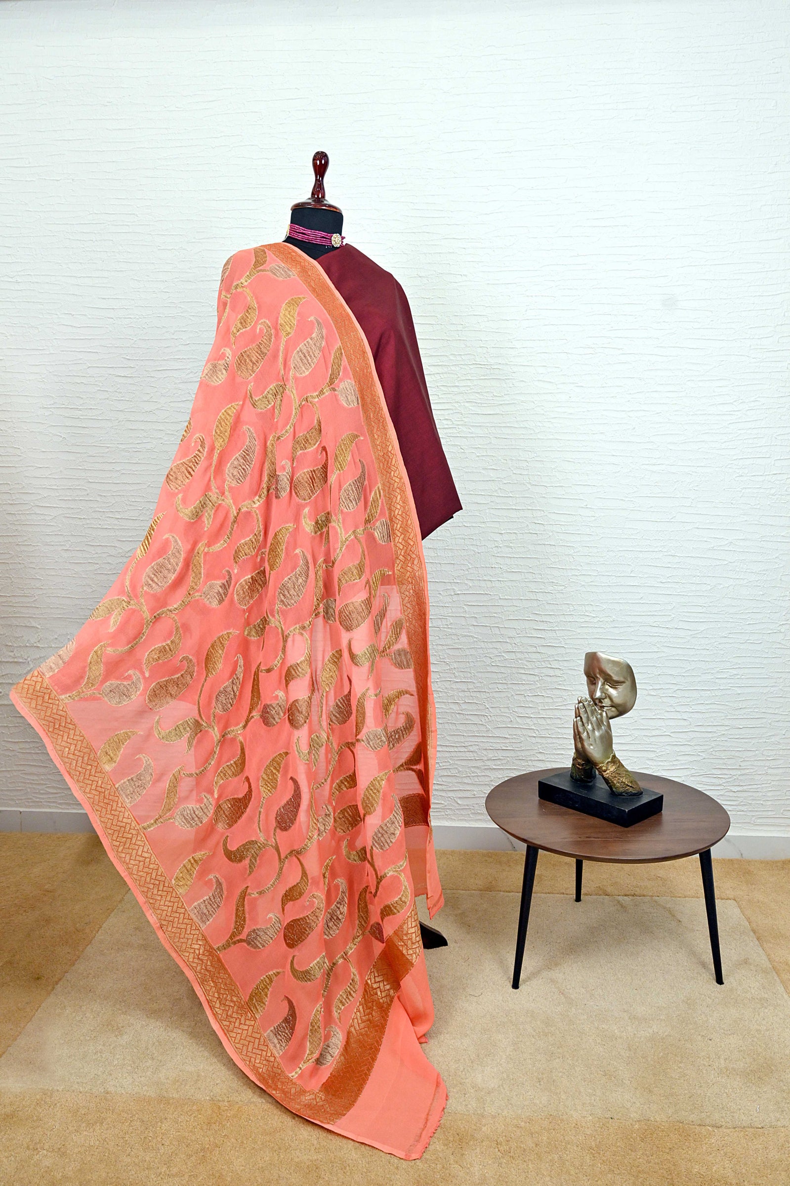 Peachish Orange Banarasi Chiffon Dupatta