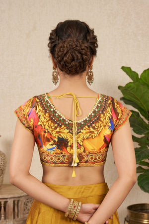 Vibrant Baroque Print Crepe Blouse with Jeweled Neckline