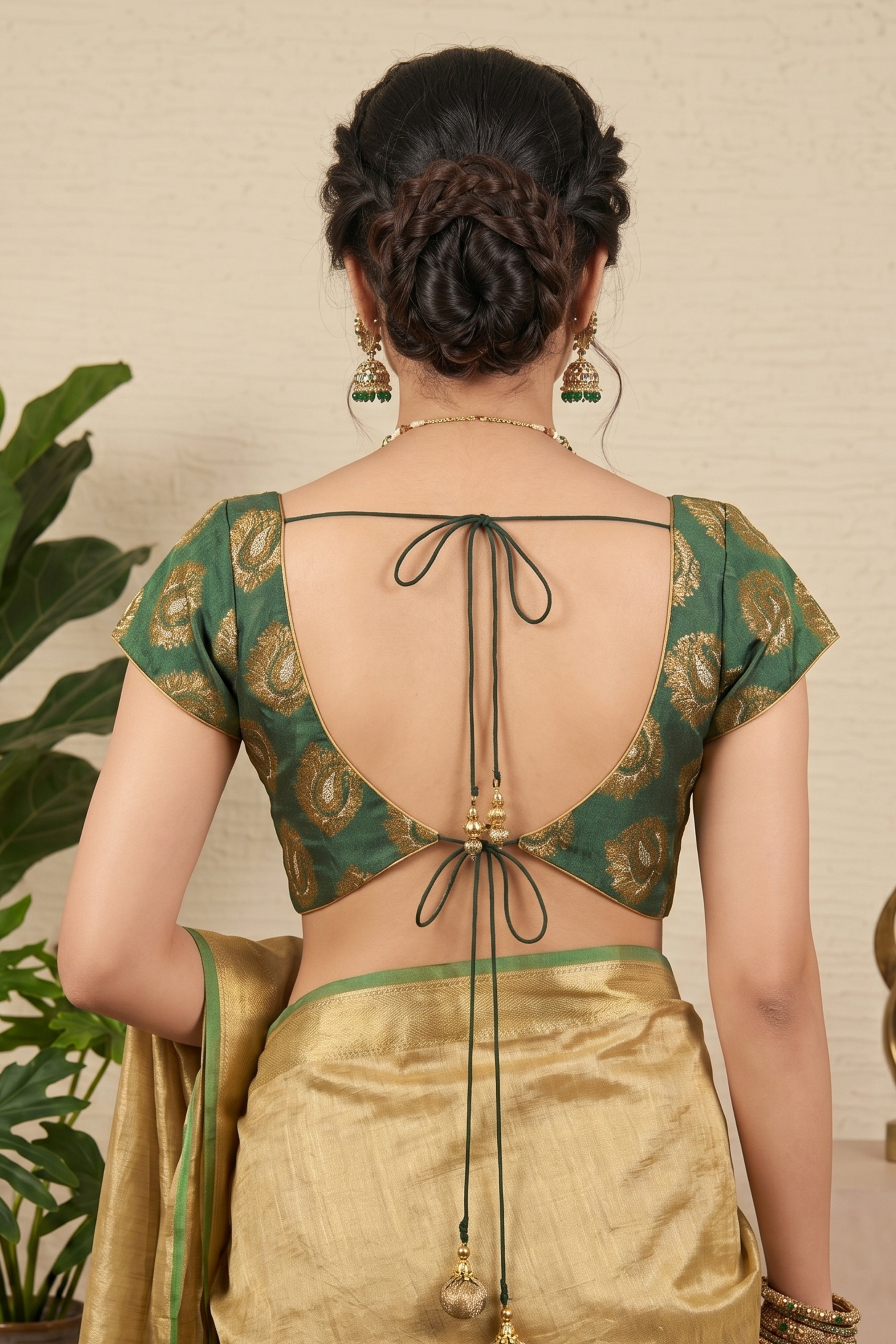 Regal Forest Green Banarasi Silk Blouse with Golden Paisley Motifs