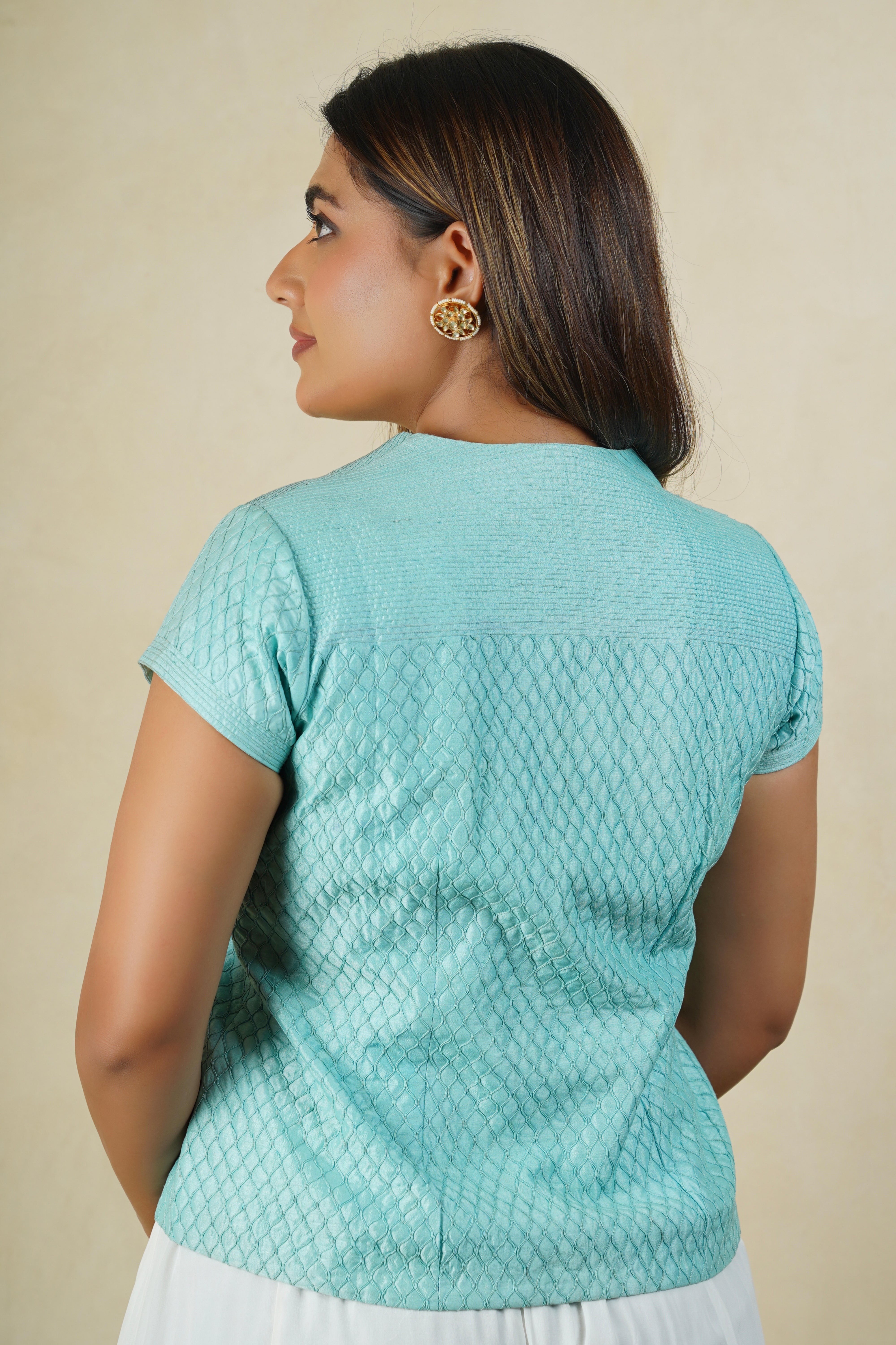 Textured Aqua Blue Longline Blouse