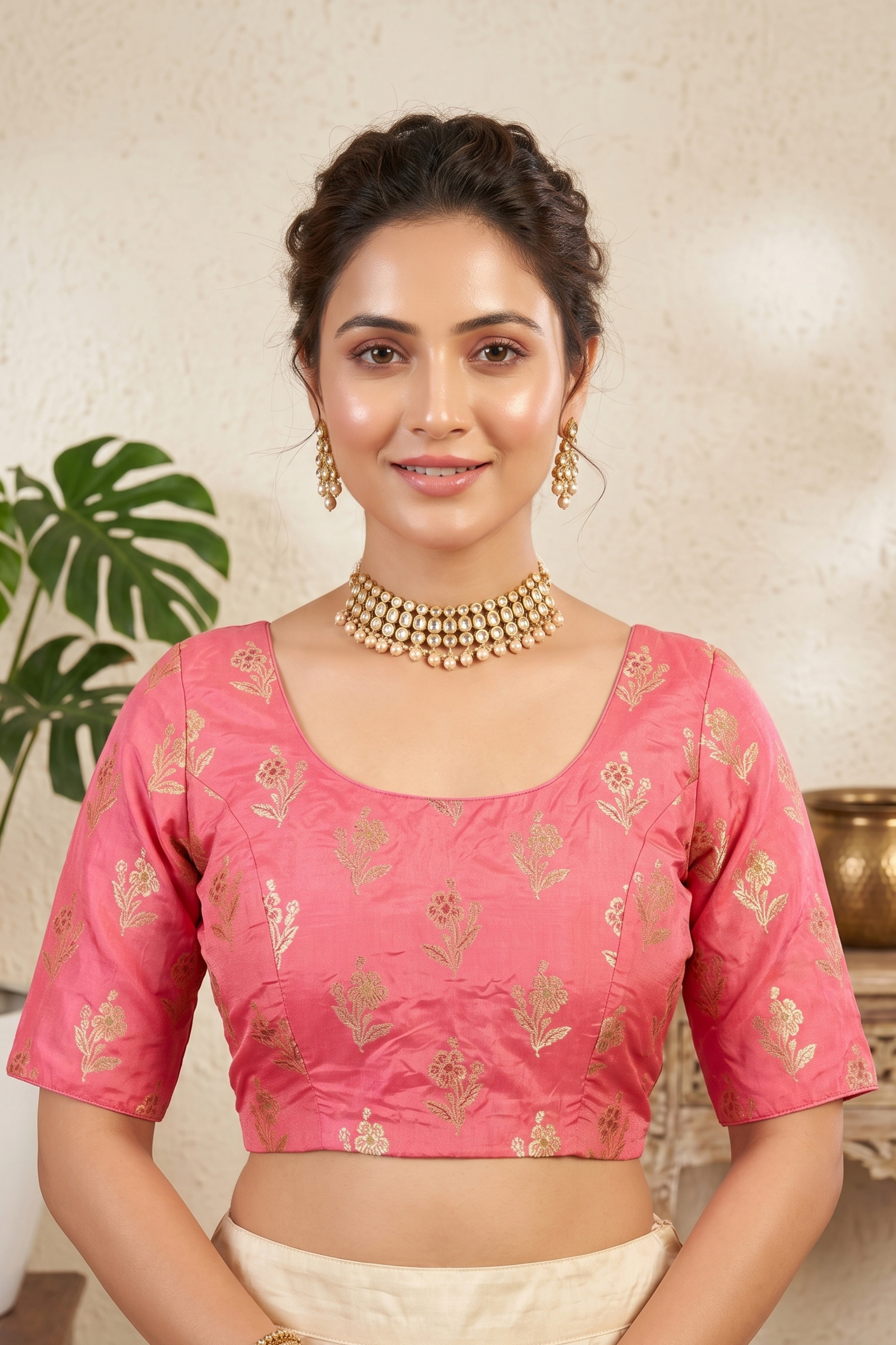 Elegant Rose Pink Banarasi Silk Blouse