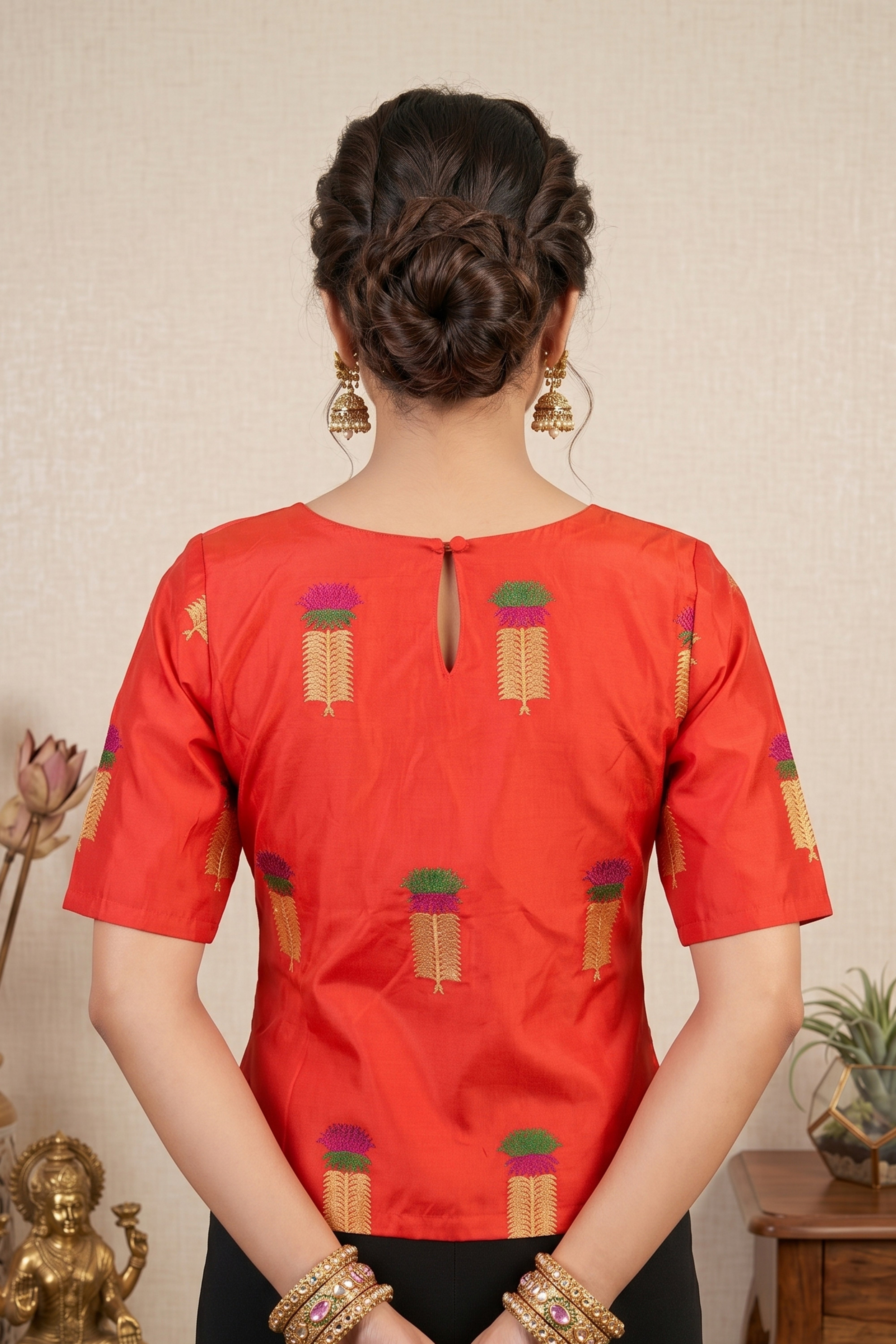Vibrant Red Soft Banarasi Silk Blouse with Woven Motifs