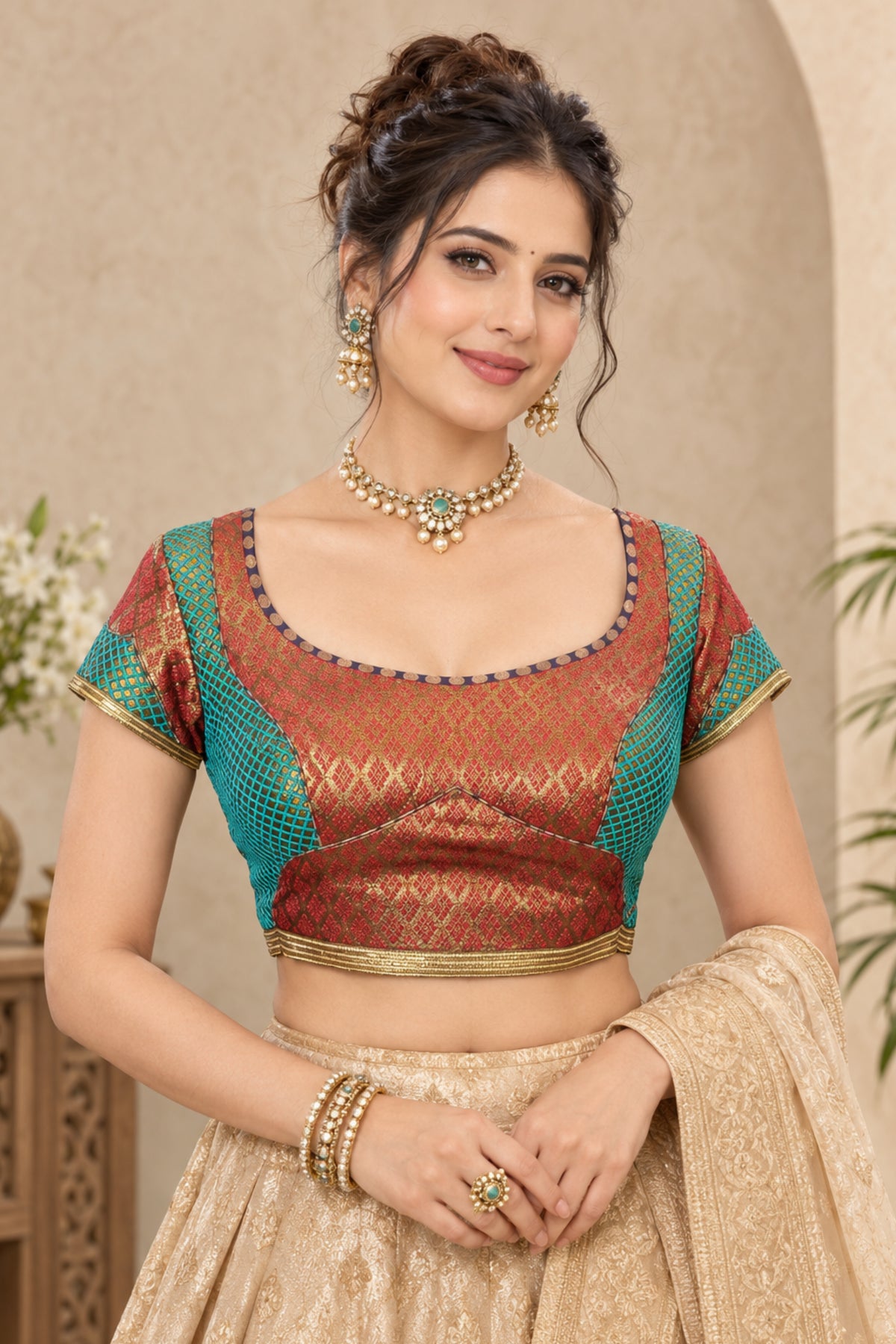 Multicolor Brocade Silk Patchwork Designer Blouse