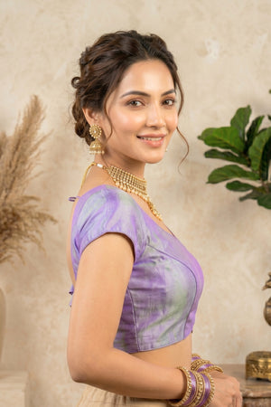 Iridescent Lavender Silk Blouse with Sweetheart Neckline
