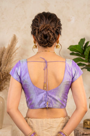 Iridescent Lavender Silk Blouse with Sweetheart Neckline
