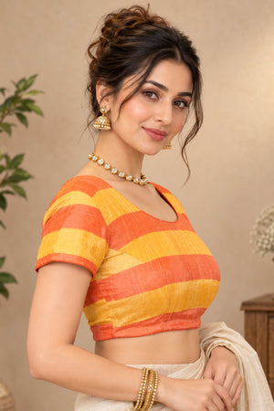 Vibrant Orange & Yellow Striped Designer Blouse