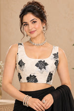 Ivory & Black Floral Sleeveless Designer Blouse