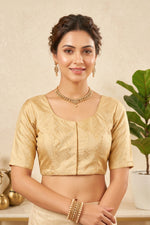 Classic Champagne Gold Silk Blouse with Subtle Chevron Weave
