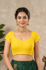 Vibrant Sunflower Yellow Crepe Blouse with Sheer Mesh Back