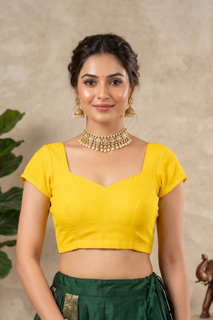 Vibrant Sunflower Yellow Crepe Blouse with Sheer Mesh Back