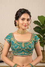 Exquisite Teal Silk Blouse with Heavy Gold & Sequin Embroidery