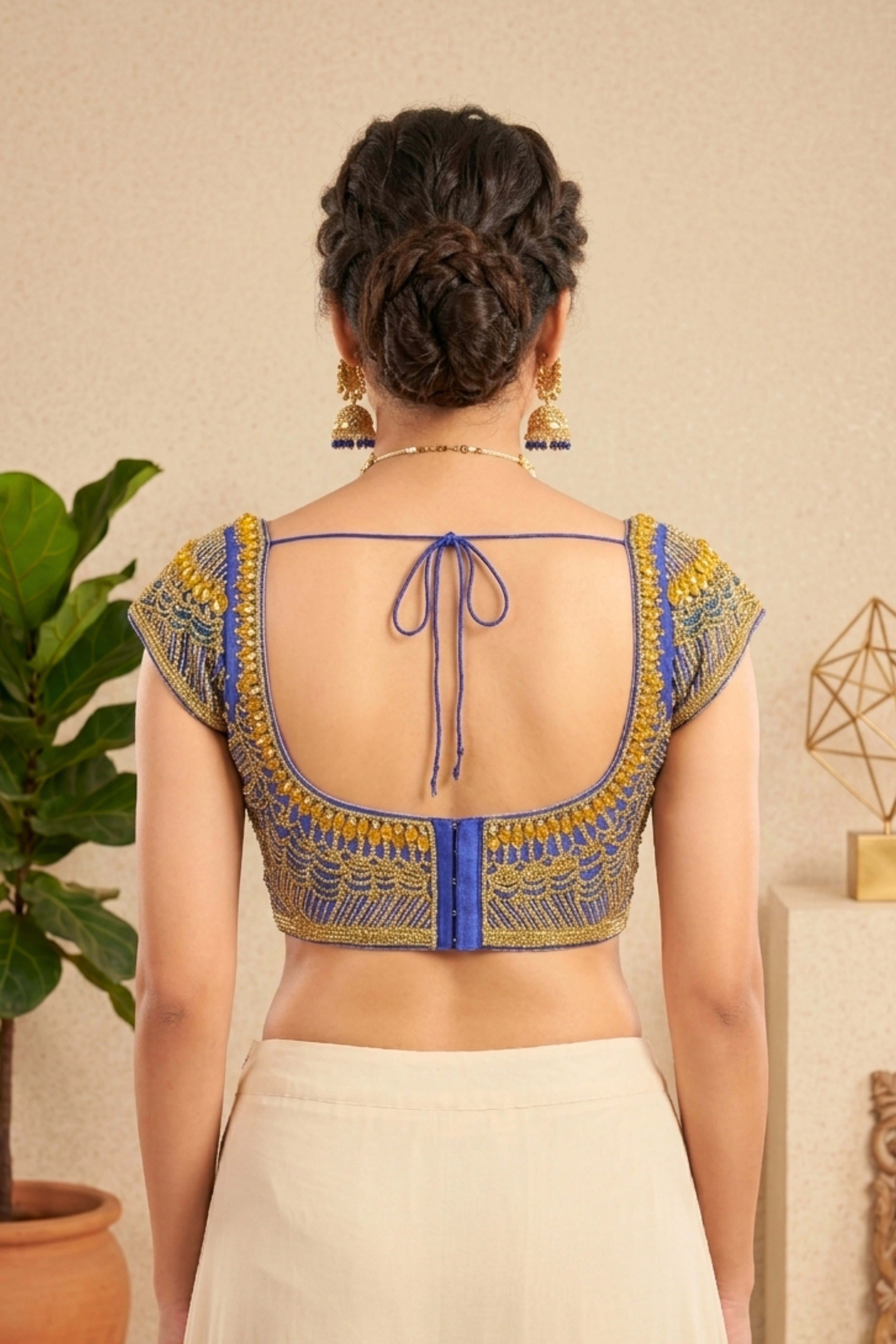 Heavily Embroidered Royal Blue Net Blouse