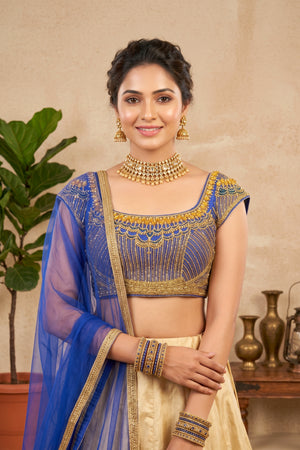Heavily Embroidered Royal Blue Net Blouse
