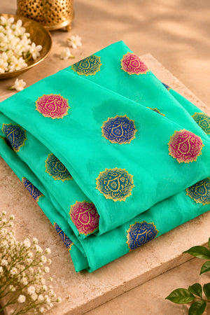 Turquoise Sea Green Banarasi Chiffon Dupatta with Resham Woven Bootas