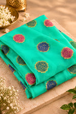 Turquoise Sea Green Banarasi Chiffon Dupatta with Resham Woven Bootas