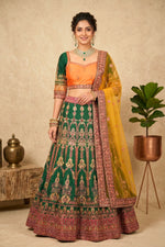 Haldi and green fine zari work fishcut lehenga