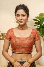 Radiant Red Silk Blouse with Linear Swarovski-Style Work