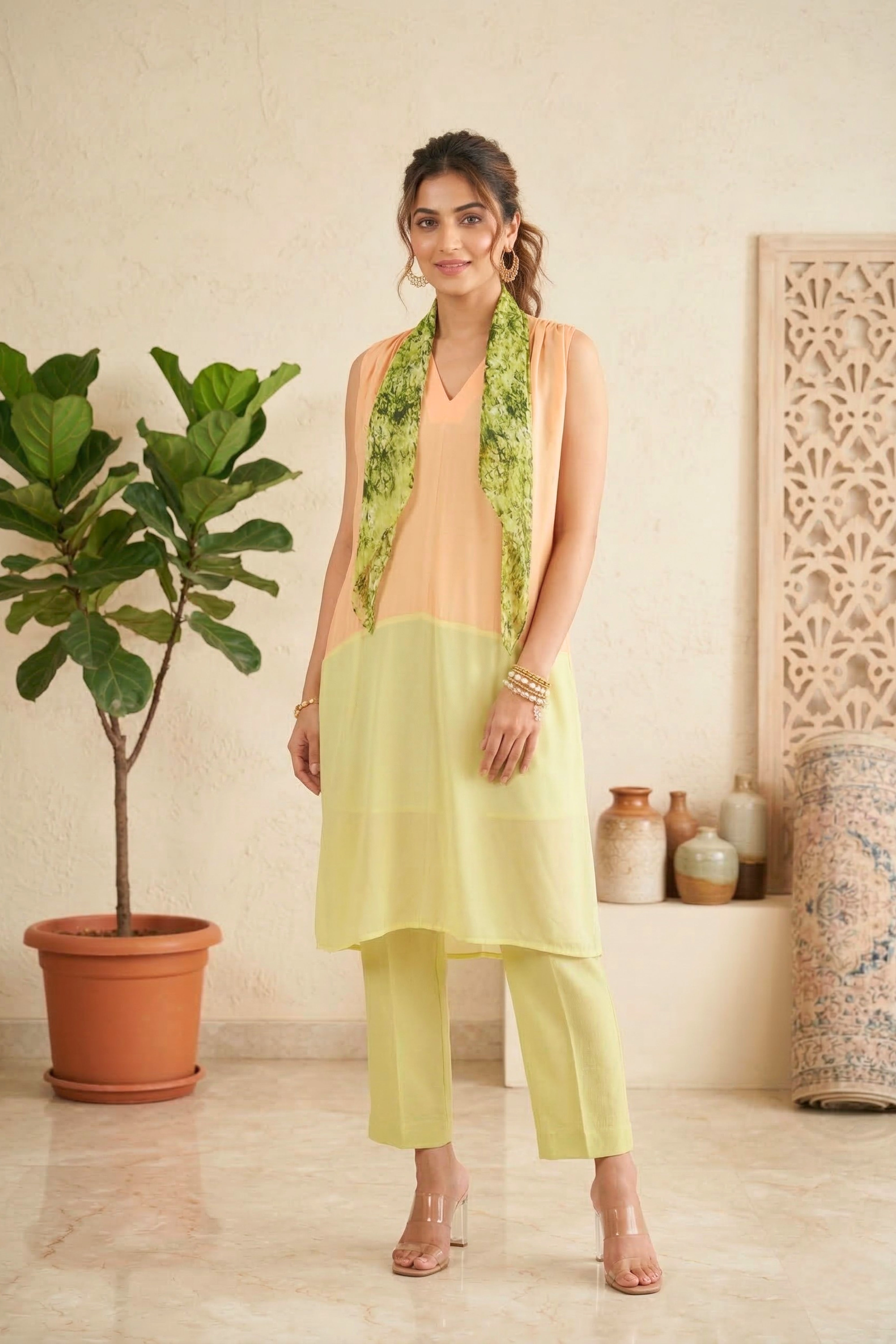 Summer crepe top and scarf