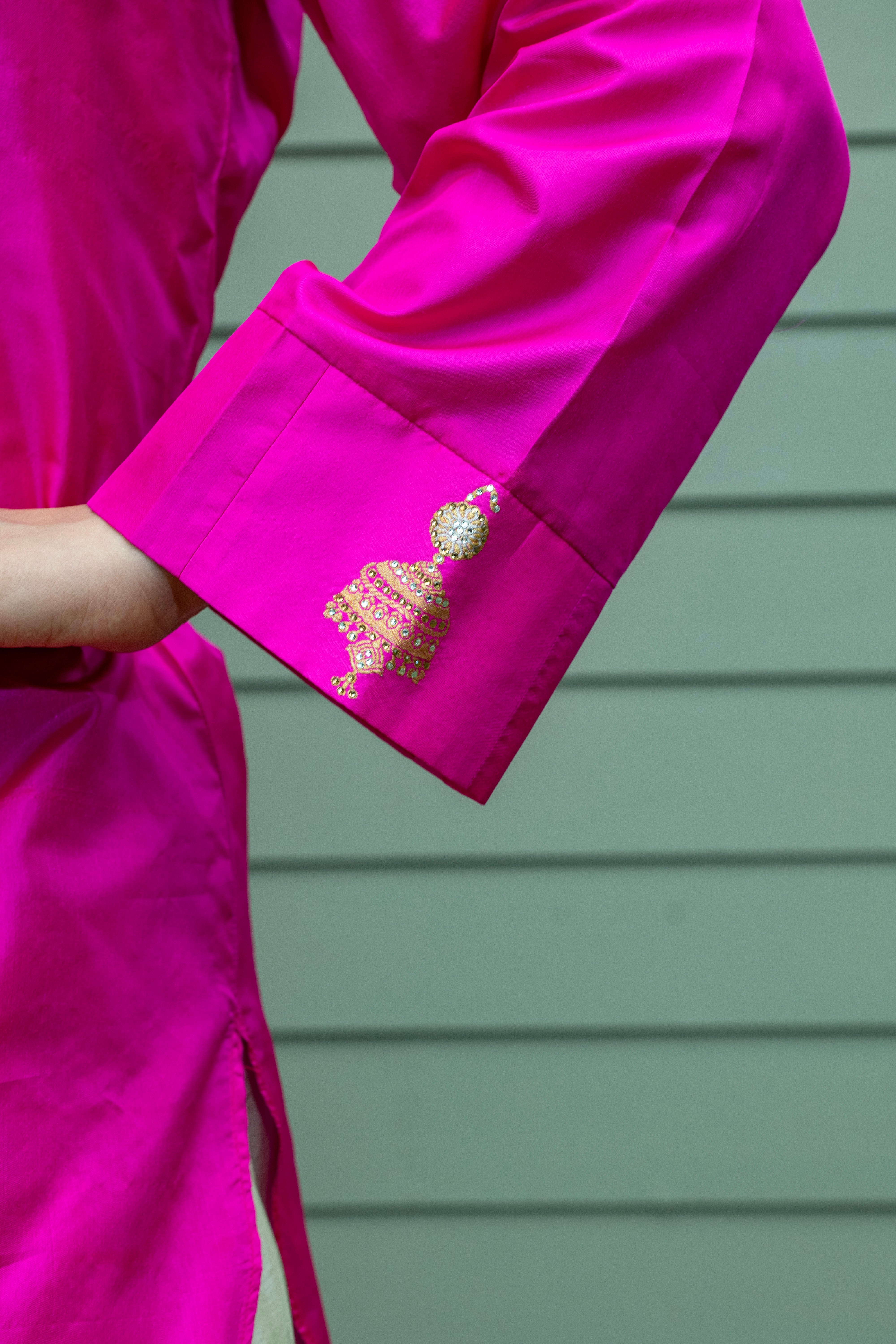 Hot Pink Silk Kurta & Satin Crepe Dhoti Set