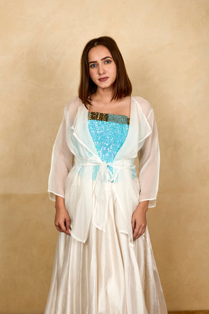 White Soft Organza Tie-Front Shrug