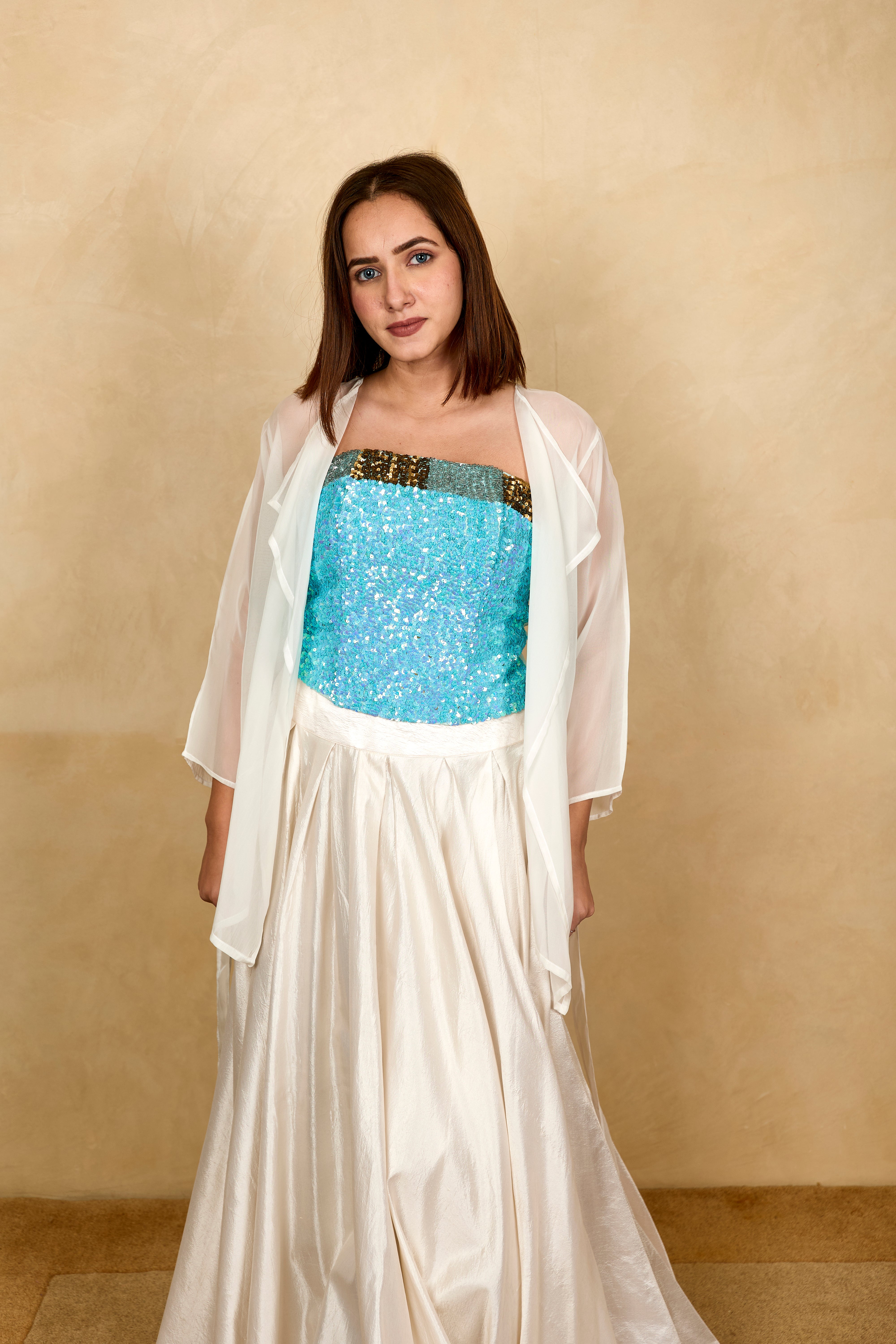 White Soft Organza Tie-Front Shrug