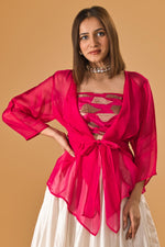 Vibrant Pink Soft Organza Tie-Front Shrug