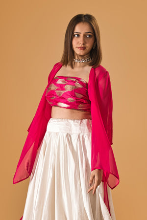 Vibrant Pink Soft Organza Tie-Front Shrug
