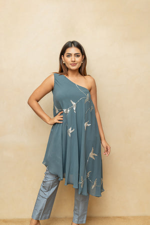 Pencil Grey Georgette Asymmetrical Tunic