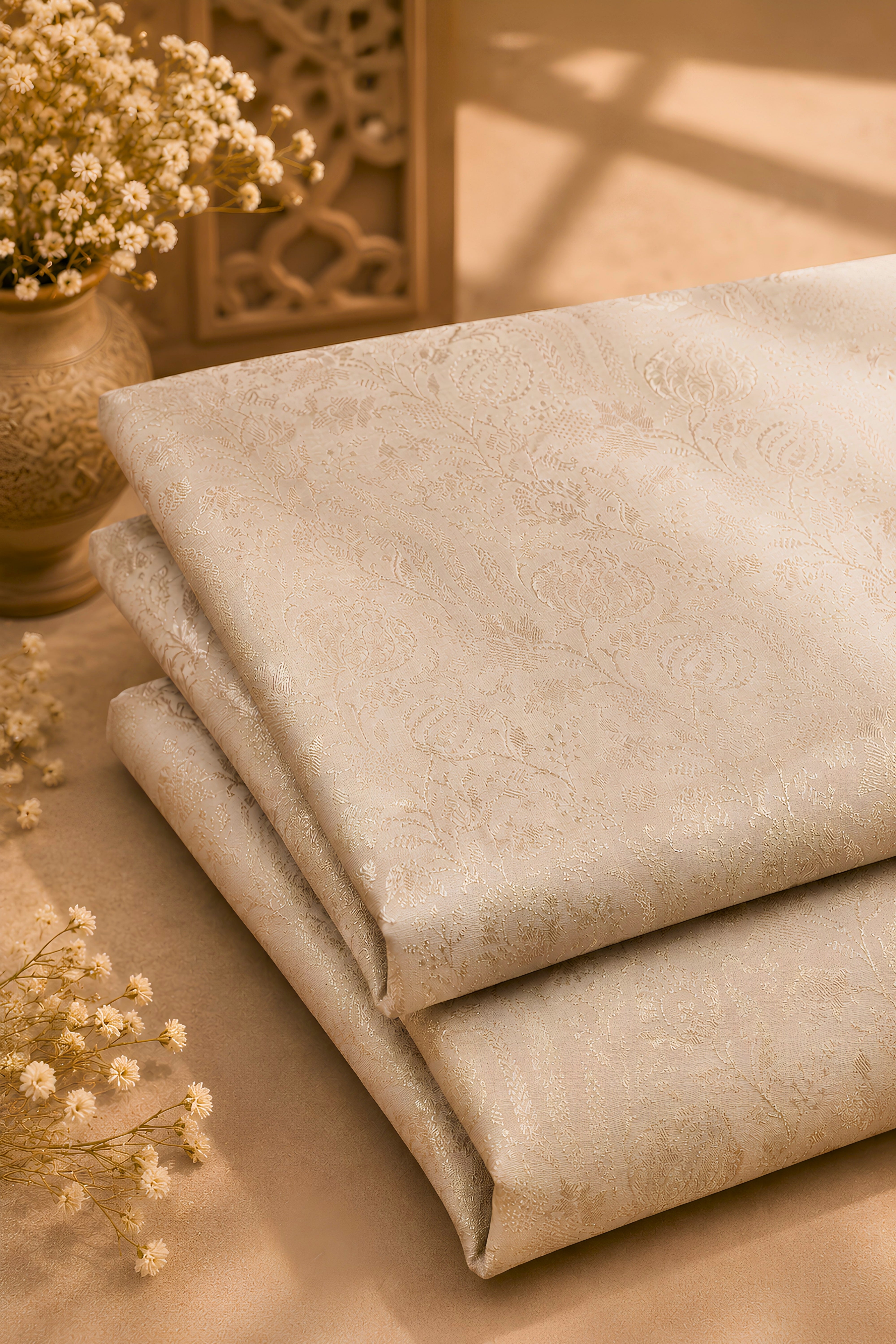 Premium Dyeable Moonga Silk Jacquard Fabric (Unstitched Than)