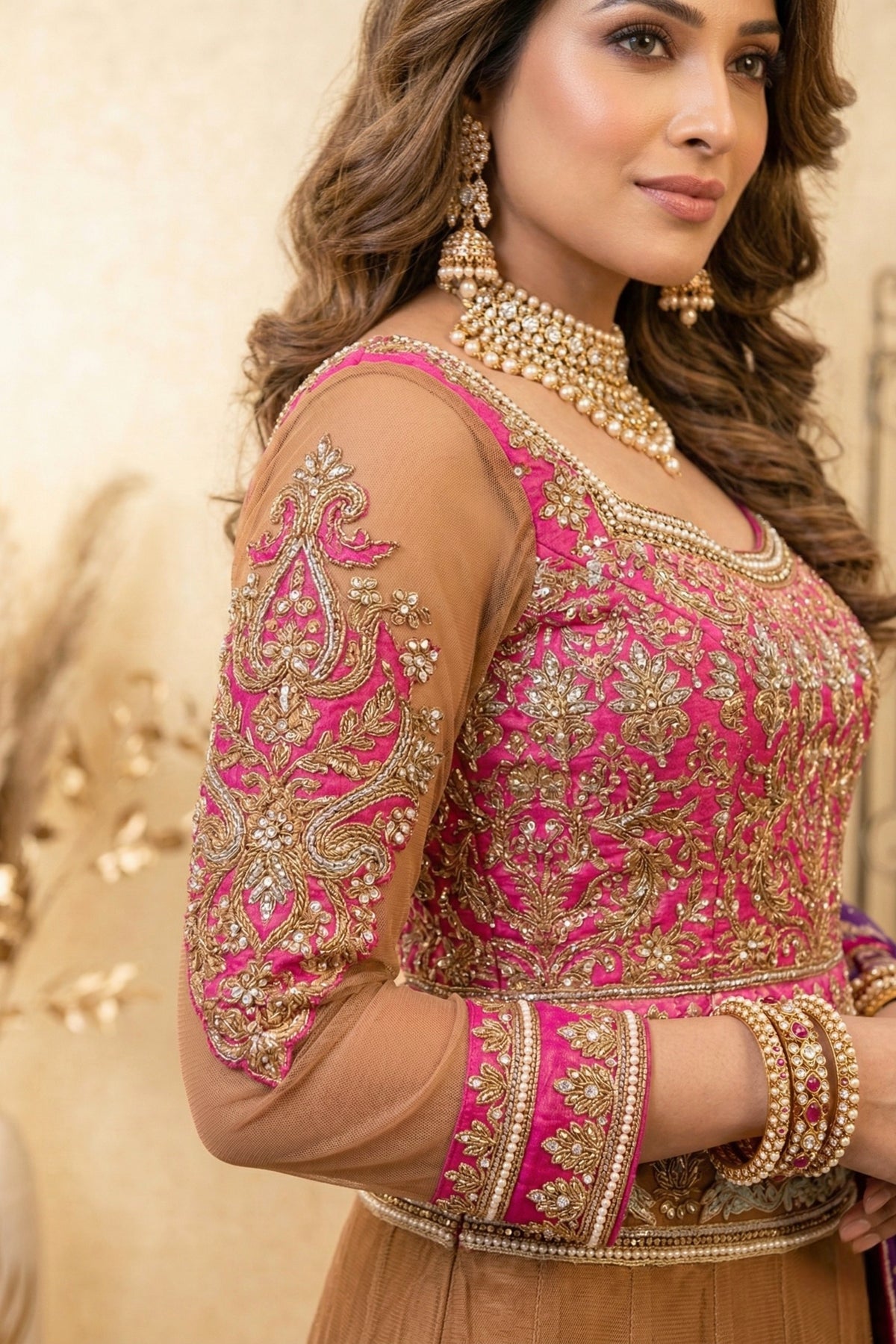 Royal Multi-Colored Peplum Lehenga with Heavy Zari Embroidery & Purple Dupatta