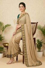 Champagne Georgette Saree with Embroidered Velvet Border