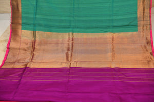 Emerald Green & Rani Pink Half-and-Half Banarasi Silk Saree