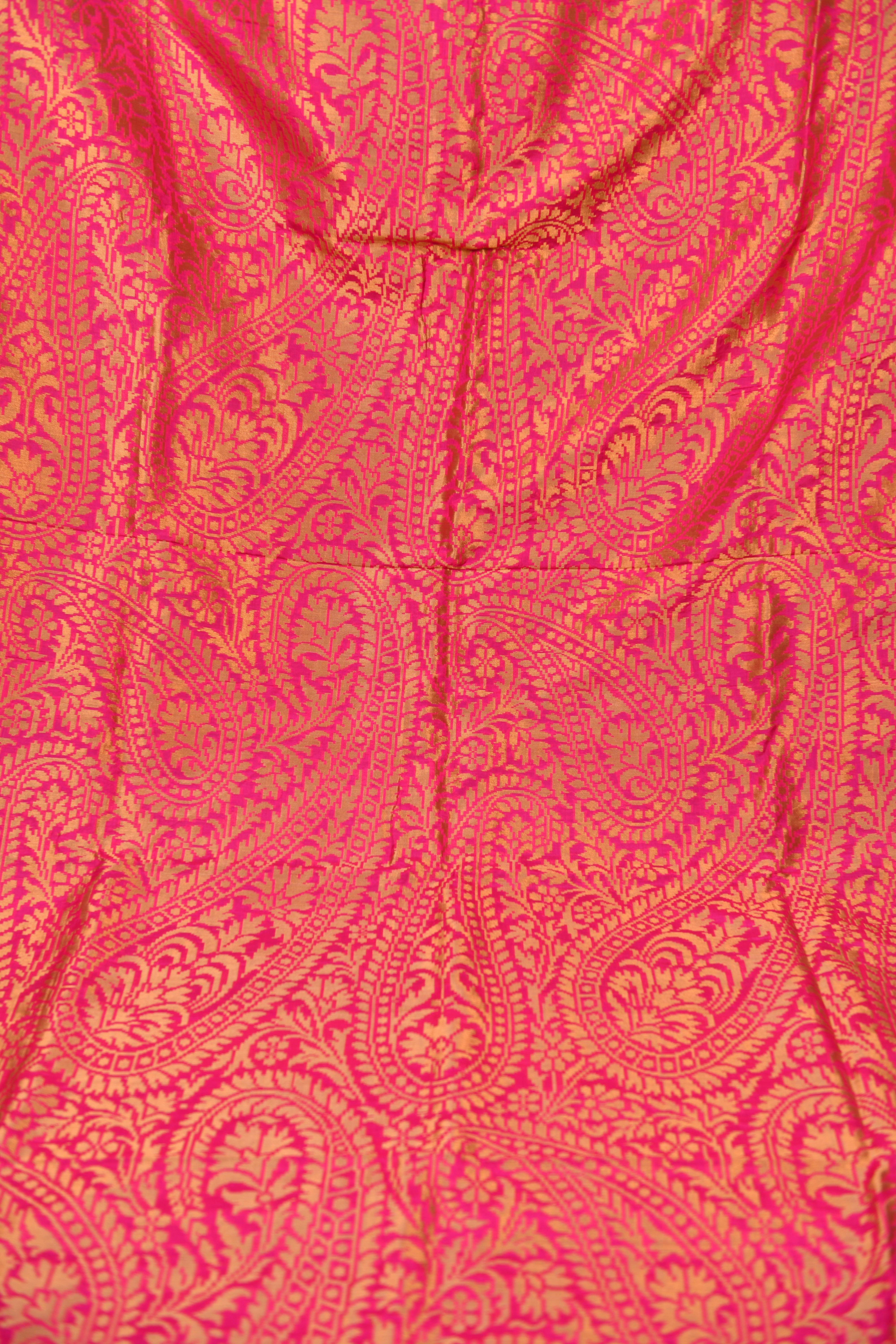 Emerald Green & Rani Pink Half-and-Half Banarasi Silk Saree