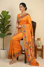 Radiant Mango Orange Paithani Silk Saree with Grand Floral Pallu