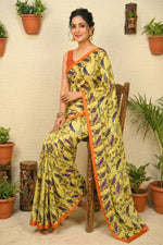 Charming Pale Yellow Tabby Silk Saree with Enigmatic Bird Prints
