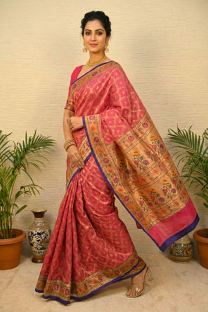 Vibrant Mithai Pink Bandhani Paithani Banarasi Georgette Saree