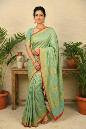 Rich Turquoise Bandani Weave Banarasi Georgette Saree