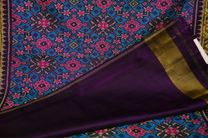 Heritage Deep Blue Patola Silk Saree with Striped Zari Pallu
