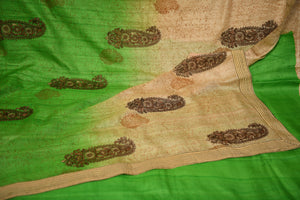 Ombre Green & Cream Pure Tussar Silk Saree