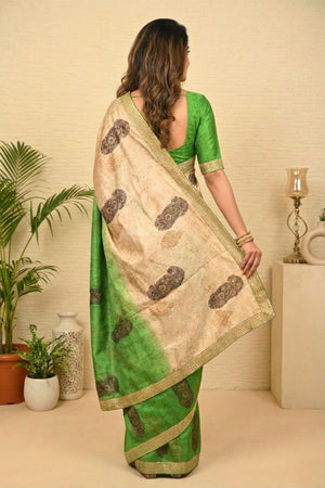 Ombre Green & Cream Pure Tussar Silk Saree