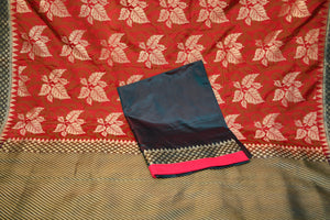 Classic Maroon & Peacock Blue Woven Banarasi Silk Saree