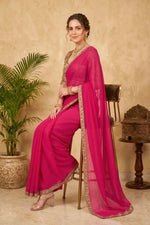 Vibrant Fuchsia Pink Chiffon Saree with Embroidered Border