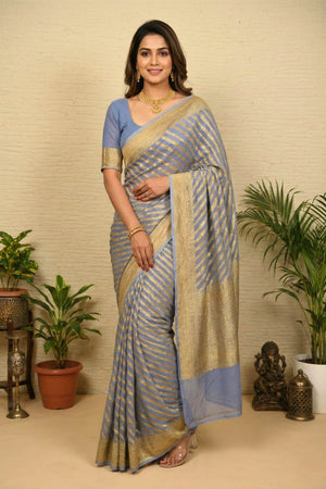 Elegant Powder Blue Leheriya Banarasi Khaddi Georgette Saree