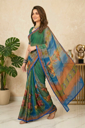Vibrant Tropical Floral Jacquard Georgette Saree