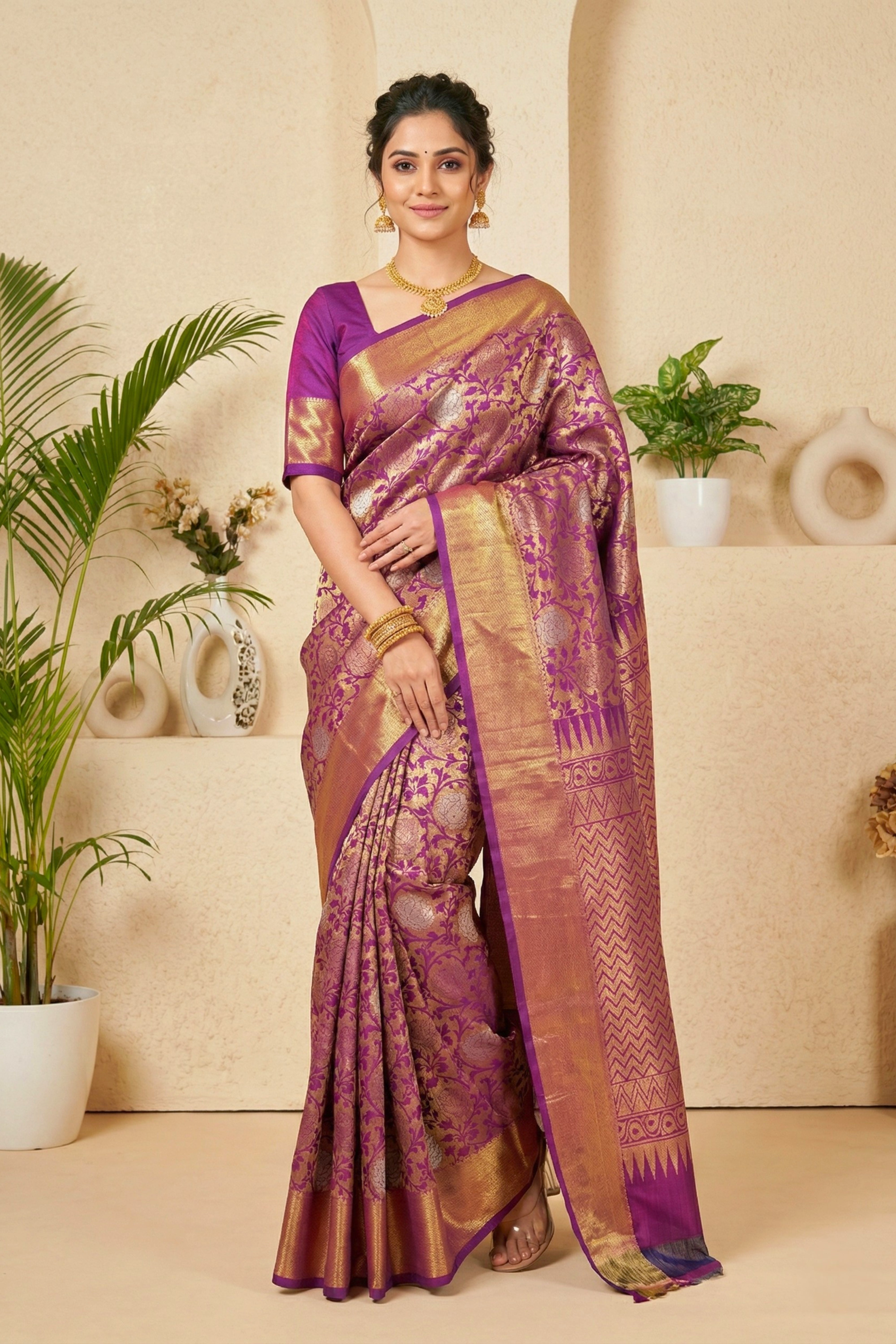 Opulent Plum Purple Pure Silk Saree with Dense Zari Brocade