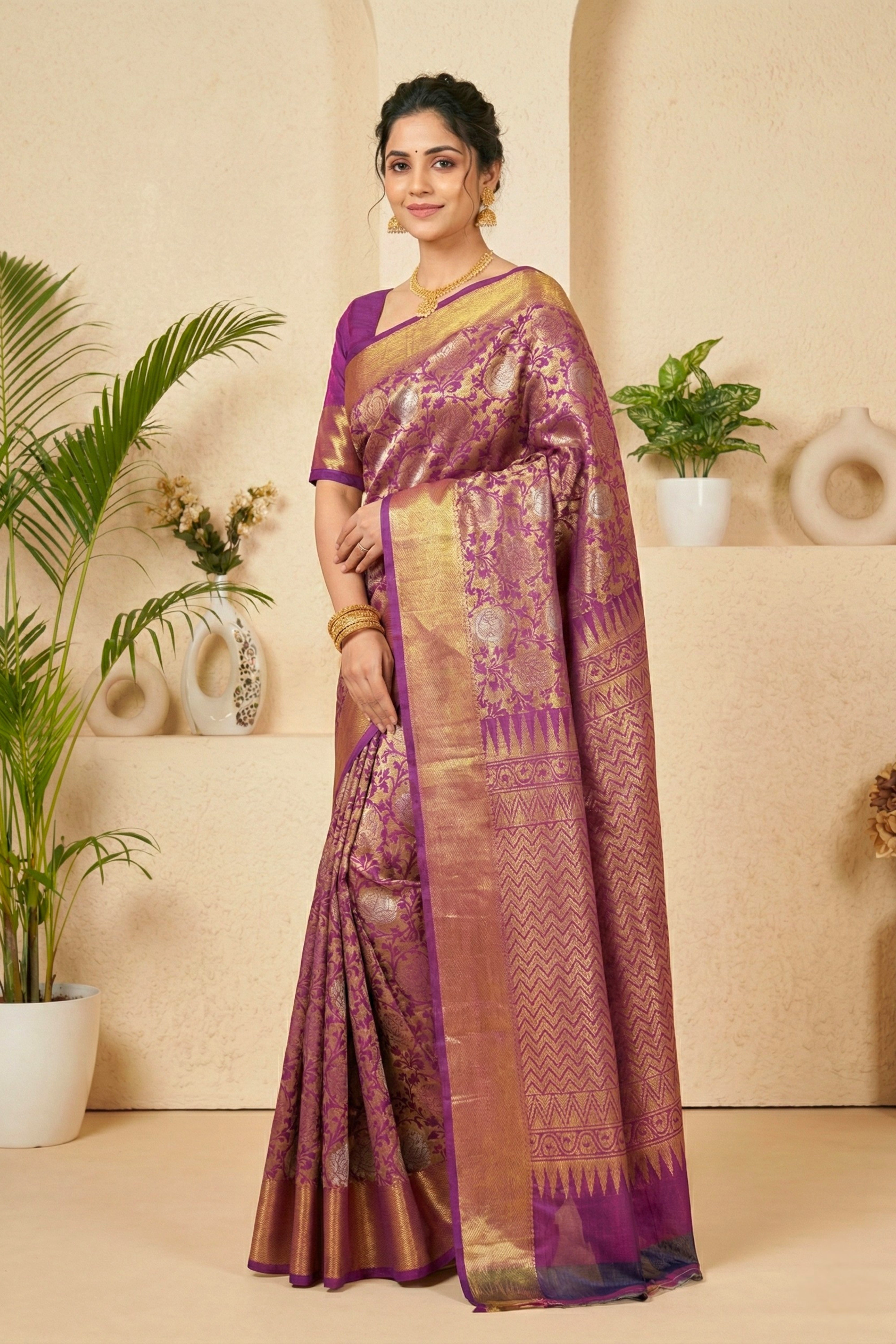 Opulent Plum Purple Pure Silk Saree with Dense Zari Brocade