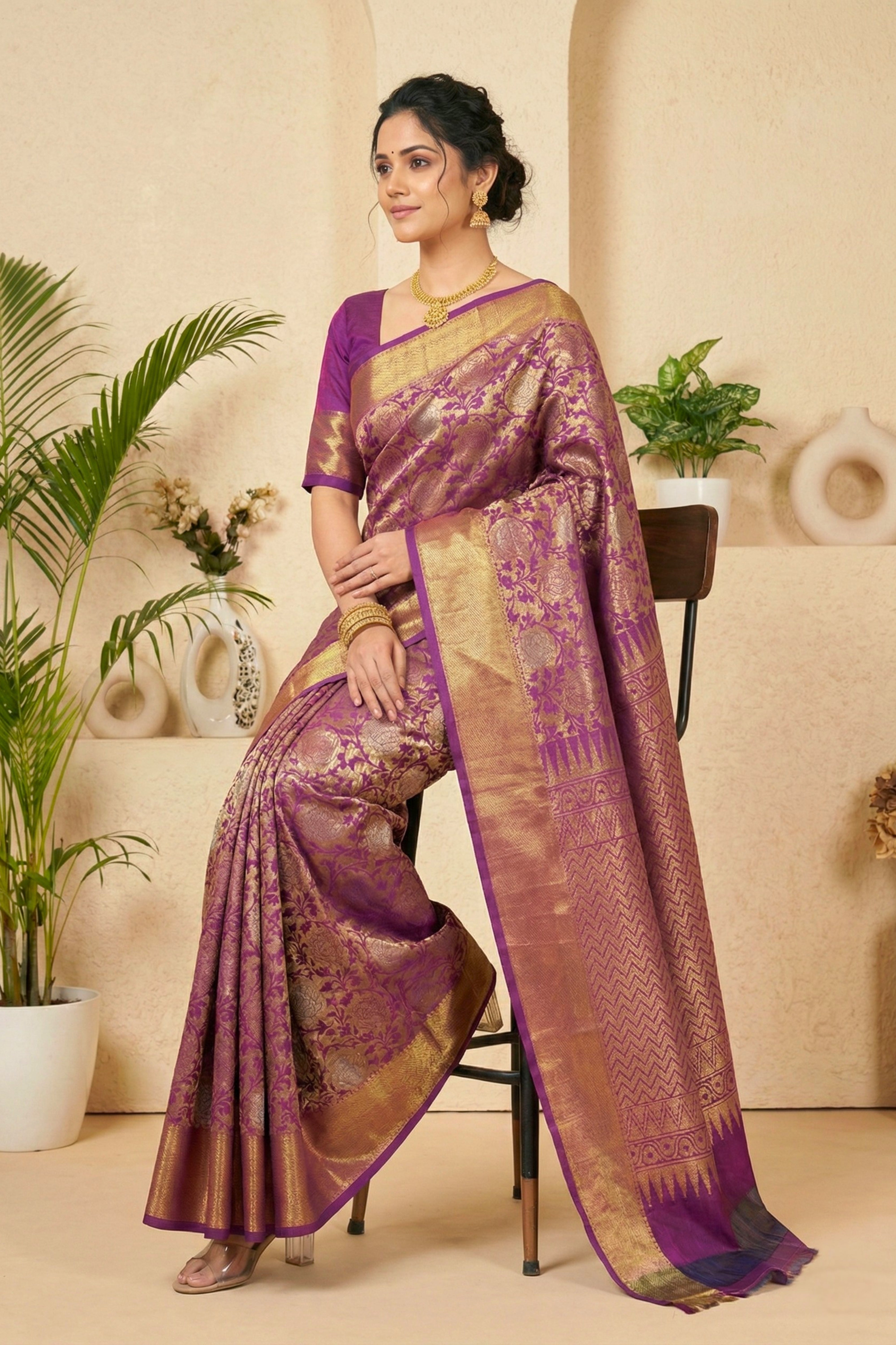 Opulent Plum Purple Pure Silk Saree with Dense Zari Brocade