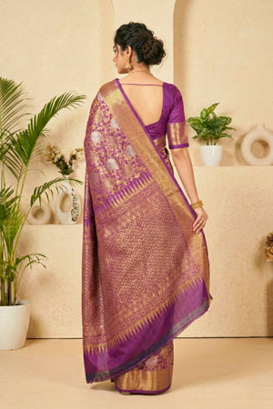 Opulent Plum Purple Pure Silk Saree with Dense Zari Brocade